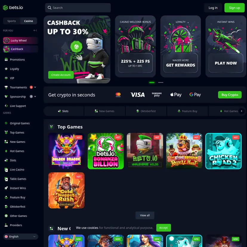 bets.io startsida och utseende