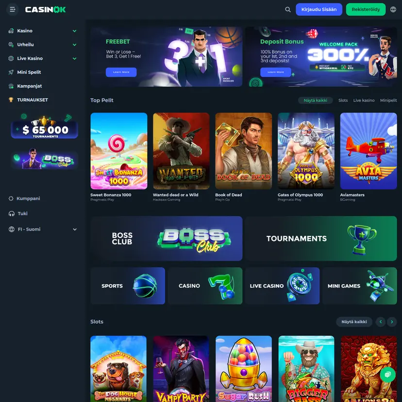 casinok startsida och utseende