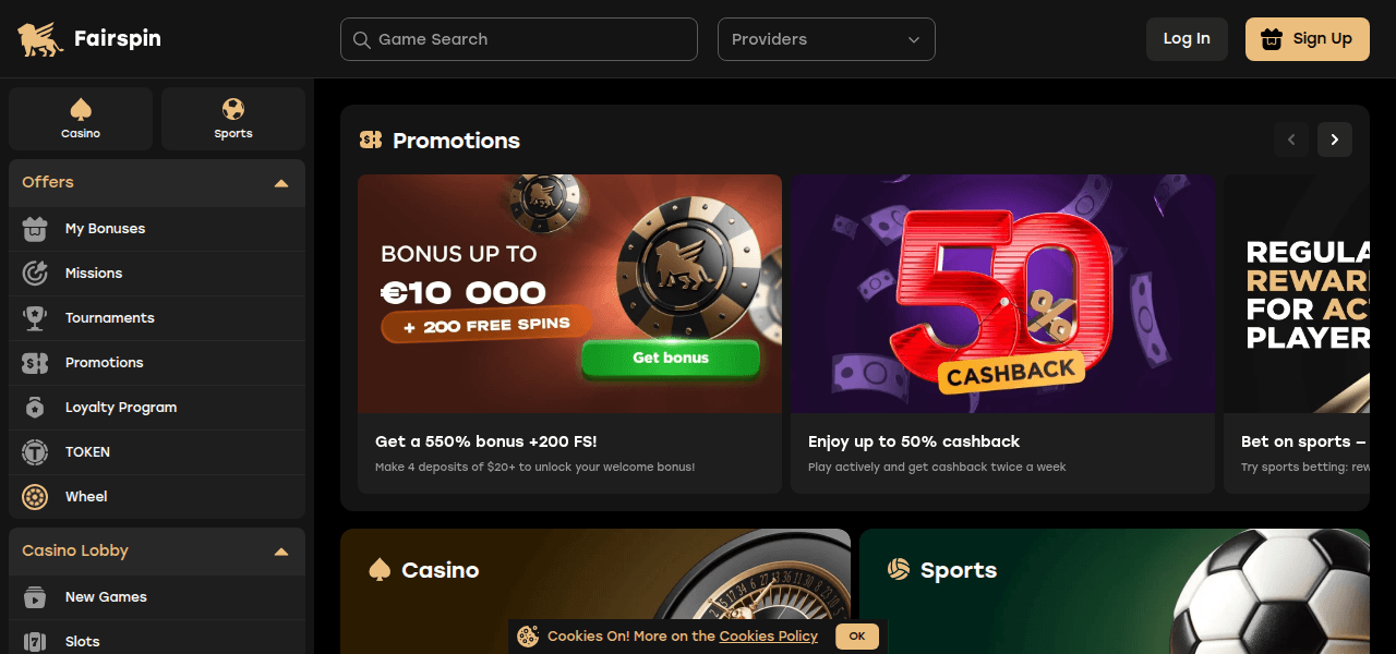 fairspins utseende startsida