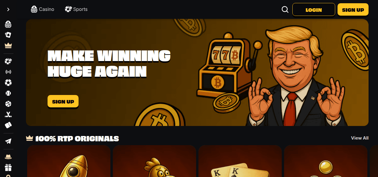 Skärmbild av Slotsdon startsida som visar casinots spelutbud och design