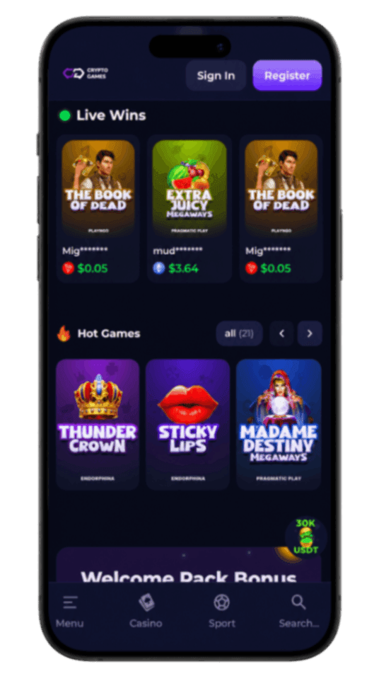 Crypto-Games kryptocasino, mobil startsida
