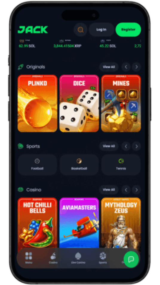 Jack.com kryptocasino, mobil startsida