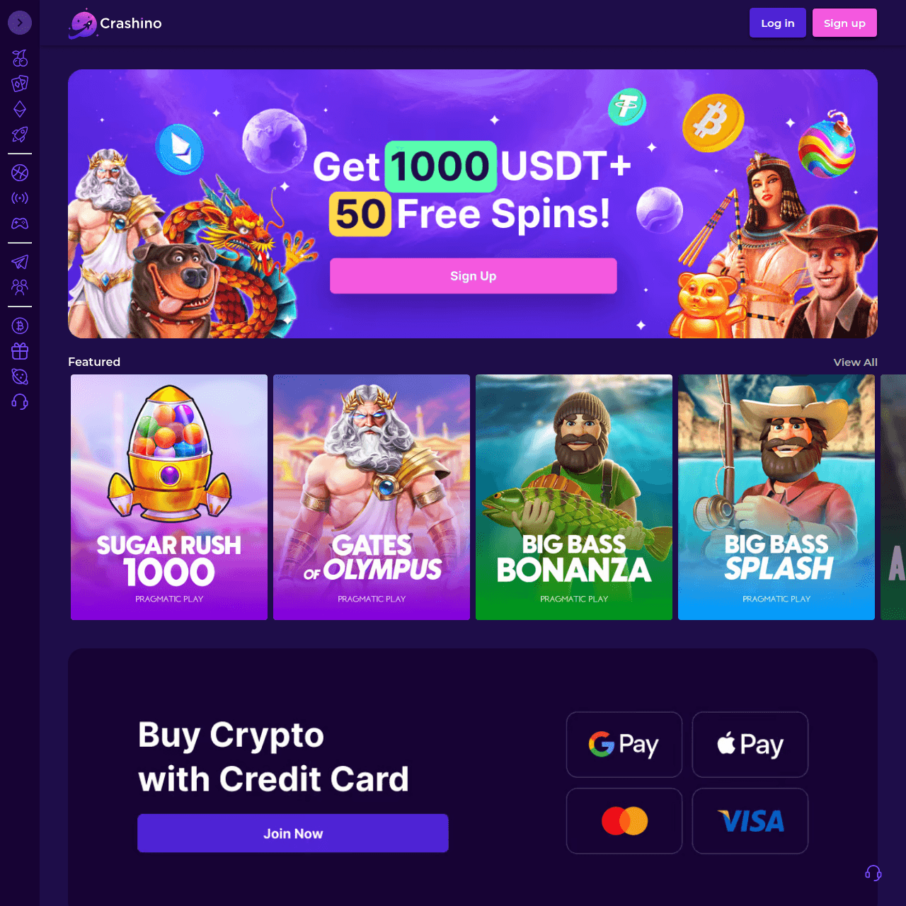 Crashino startsida och utseende