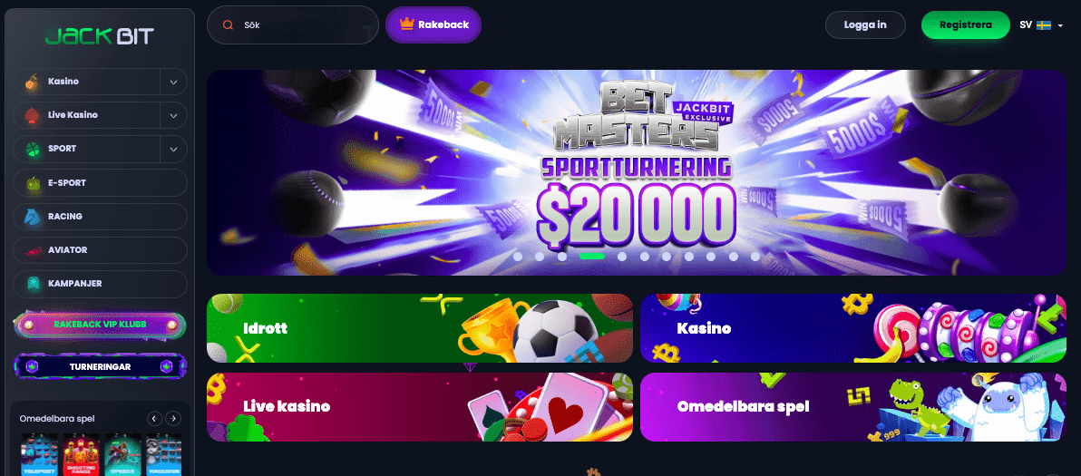 jackbit startsida och utseende